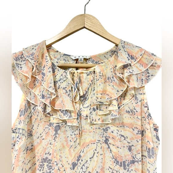 CABI Flashback Tunic Top Ruffle Neck Sheer Size Medium Pastel Colors Work Wear - Picture 3 of 6